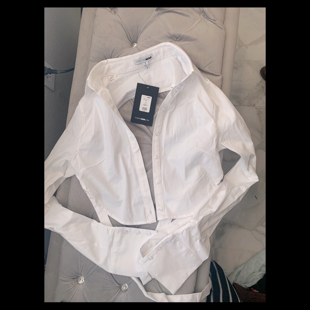 White button up crop top size S